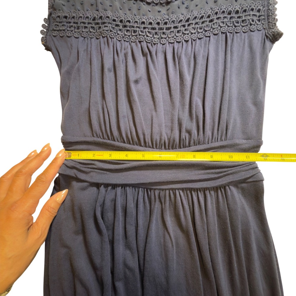 Boden Navy Blue Tencel Swiss Dot Crochet Trim Sleeveless Midi Dress WH650 US 4L - Picture 9 of 10
